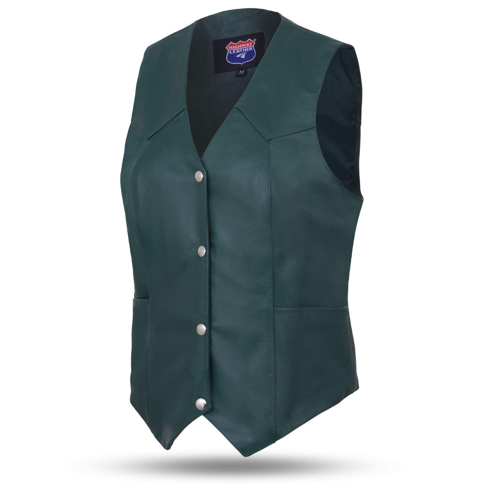 HL14500 HUNTER GREEN Women soft leather biker motorcycle vest concealed carry