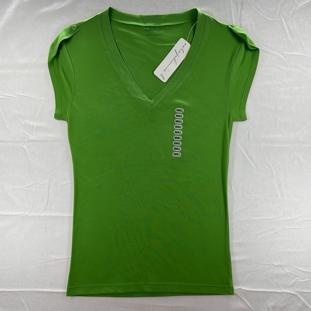 Stephanie b Pima Cotton Lime Green v-neck Button Sleeve Soft Small New A158