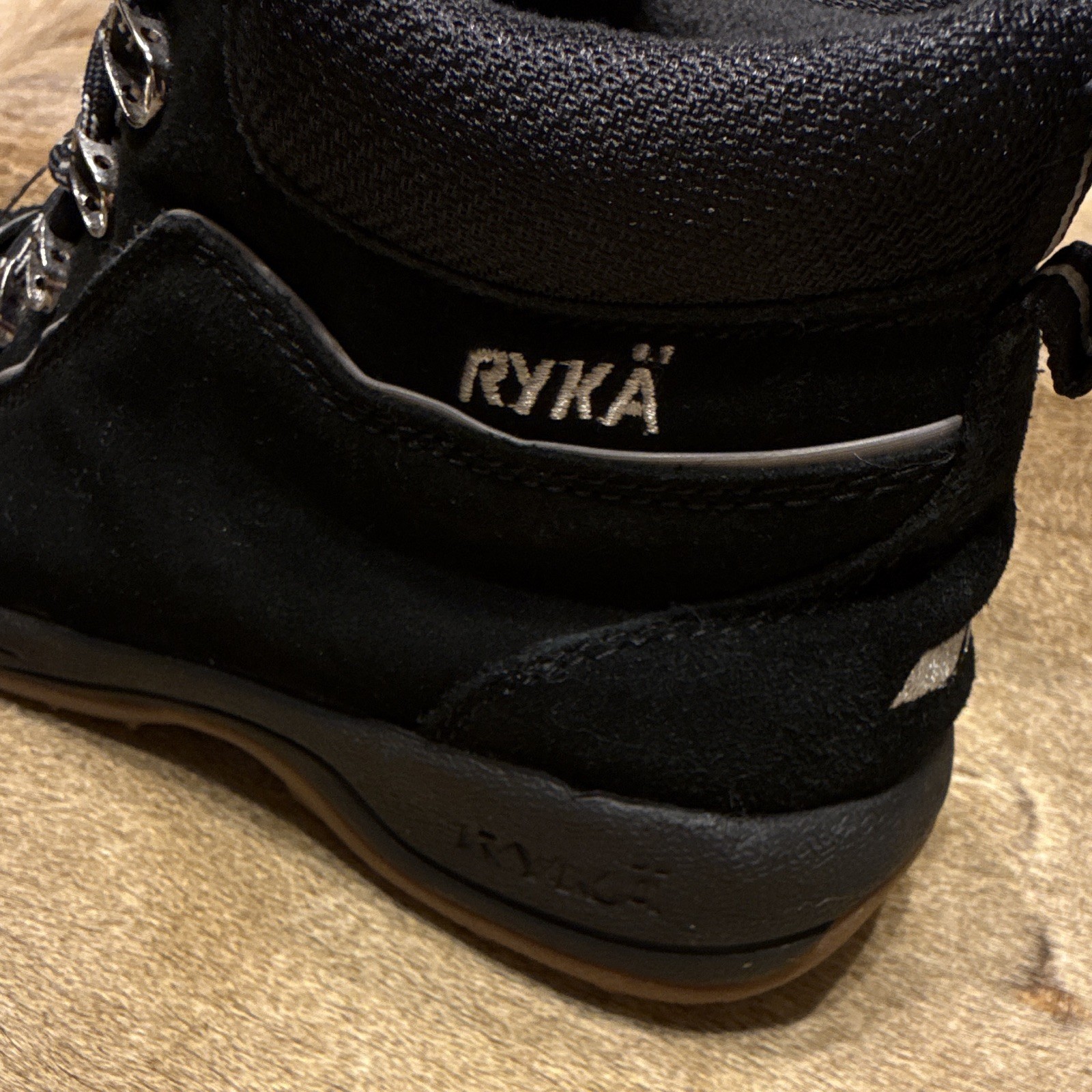 Ryka Terrain Hiking Ankle Boots Black Suede Leather US 7.5W Waterproof Lace Up