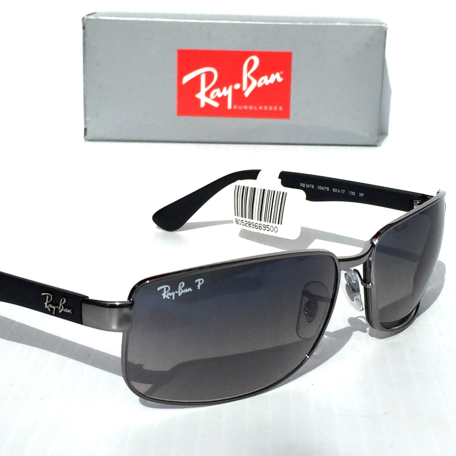 NEW* Ray Ban Gunmetal & Black w POLARIZED Grey Blue Lens Sunglass RB 3478 004
