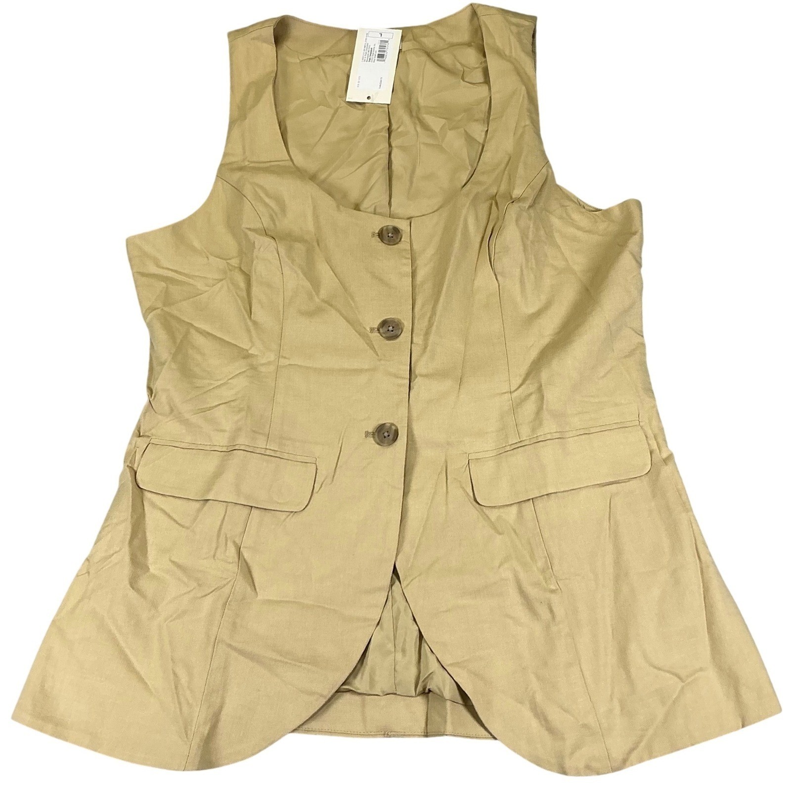 A New Day Womens Tan Cotton Blend Button Front Tailored Vest Size L NWT