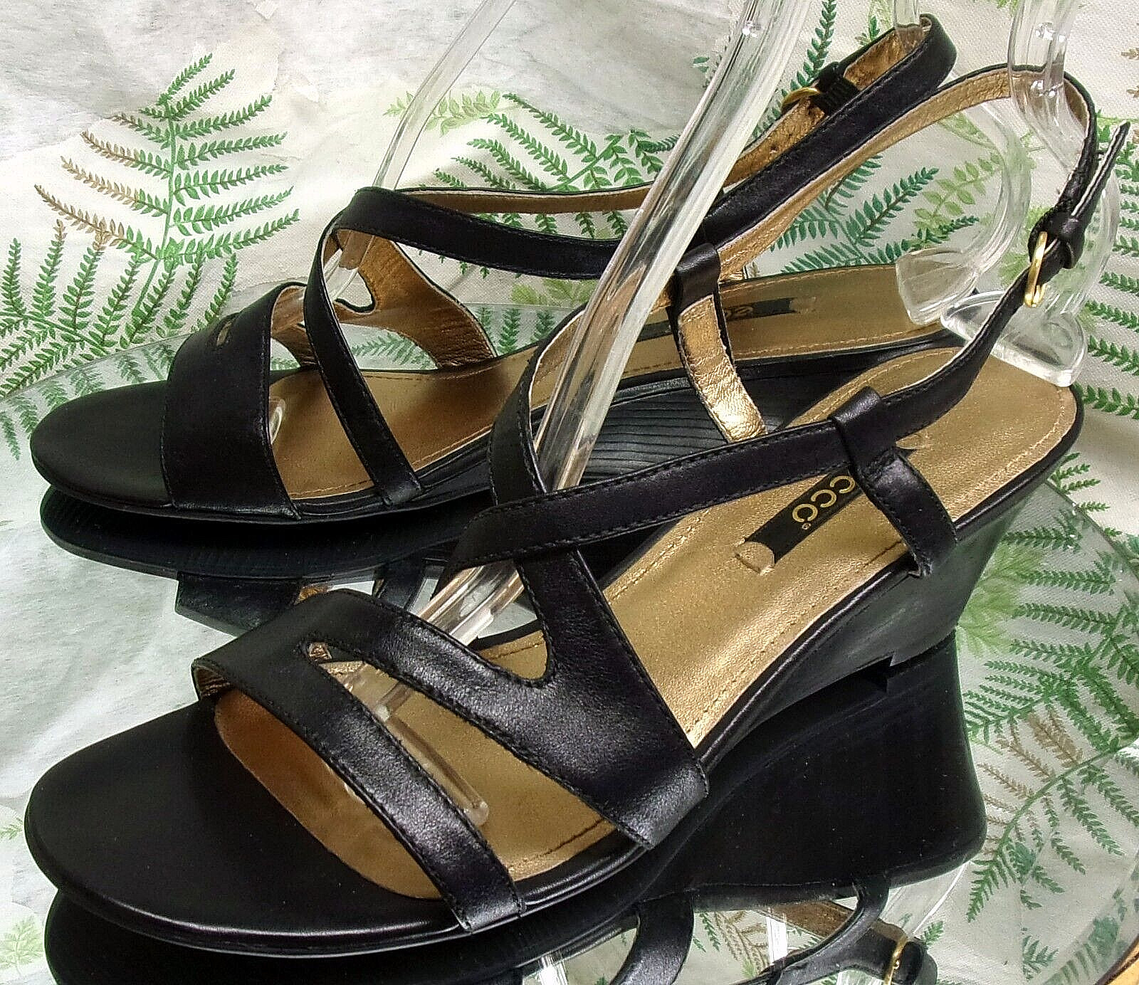 ECCO BLACK LEATHER SLINGBBACK OPEN TOE SANDALS HEELS SHOES WOMENS SZ 9 9.5 EU 40