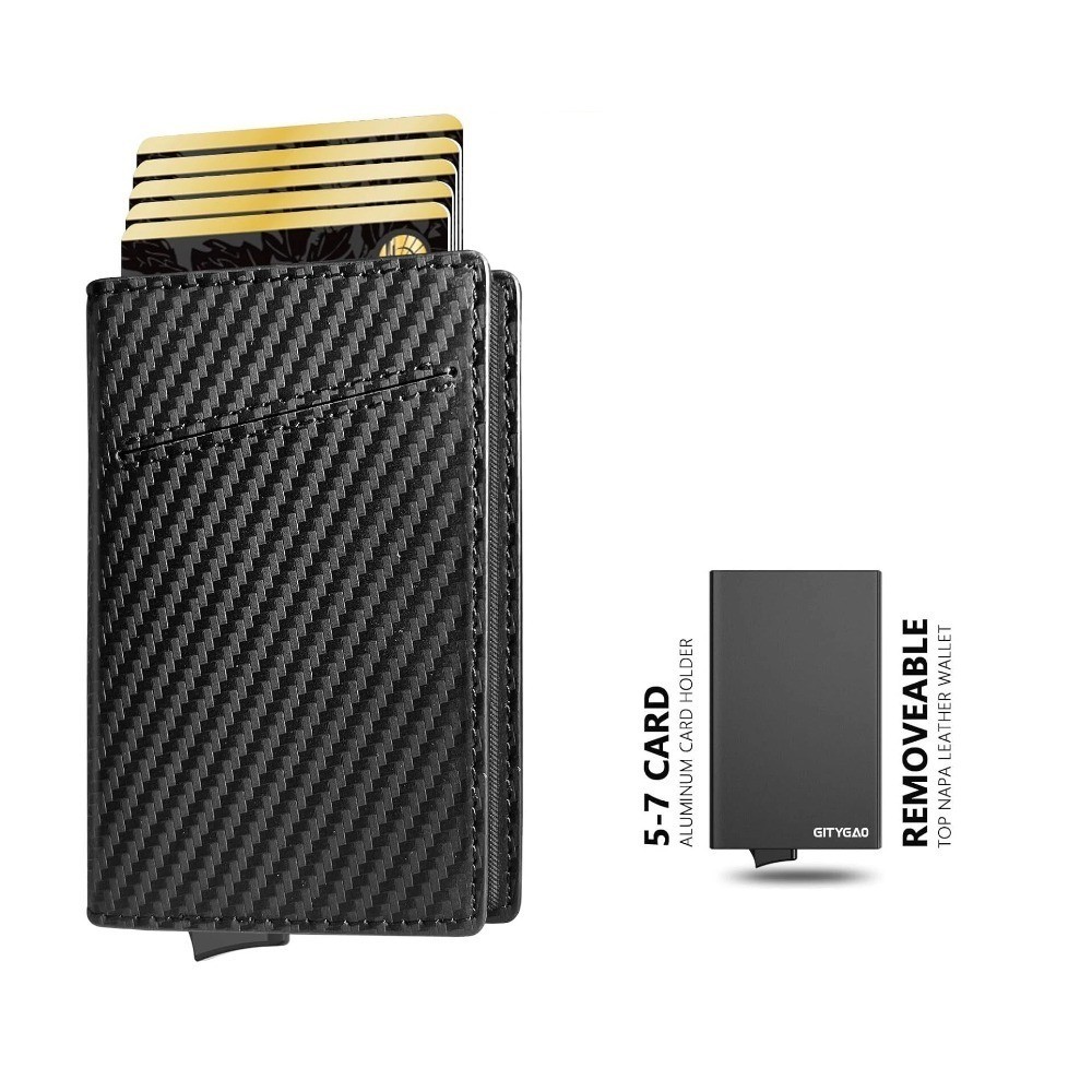 Men’s RFID Blocking Slim Wallet Pop Up Carbon Fiber Card Holder Case Minimalist