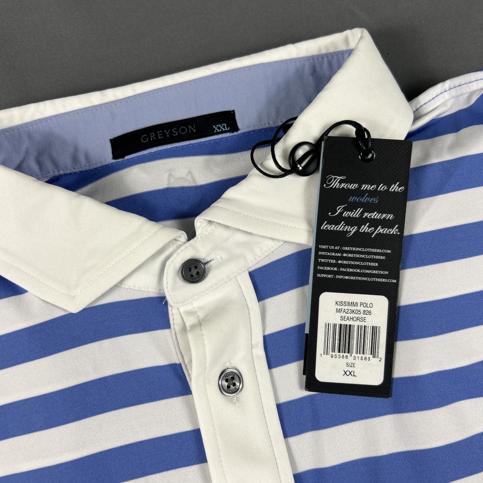 Greyson Golf Shirt Polo Kissimmi Striped XXL Blue White Polyester NWT MSRP $118