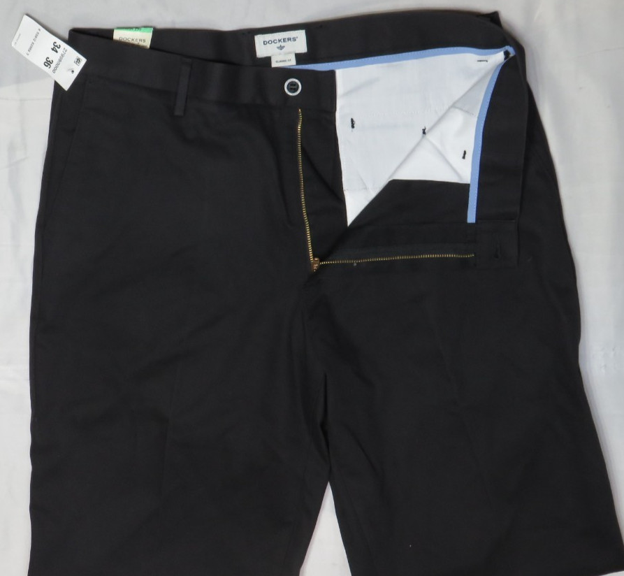 LEVIS DOCKERS PANTS 34X36 BLACK CLASSIC FIT CHINO BEST PRESSED STRETCH NEW NWT