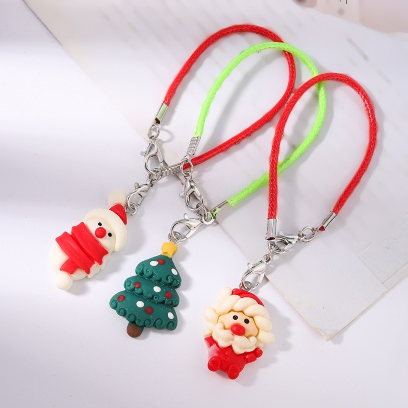 3X Cute Christmas Tree Santa Key Ring Cellphone Accessory Resin Gift for Friend