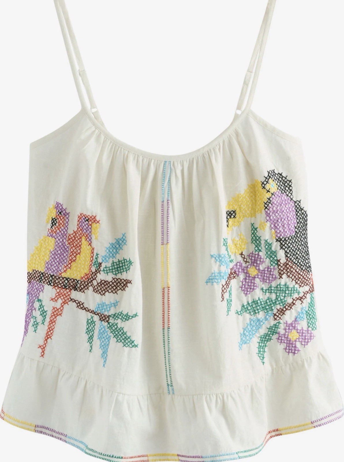 Summer Cami Top 100% Cotton Parrot Embroidered Size 14 BNWT