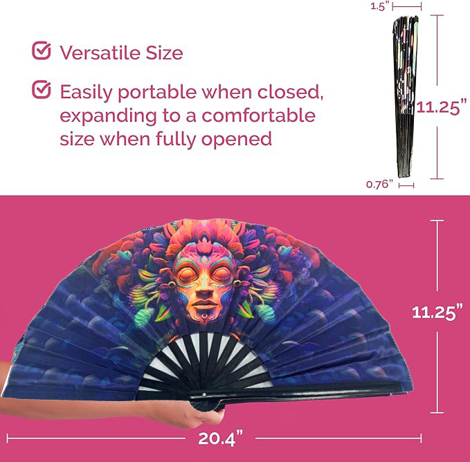 Rave Fan | Double-Sided Satin Fabric Bamboo Hand Fan (Waterproof) | Rave Accesso
