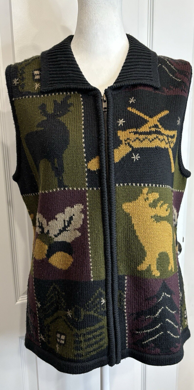 NATURAL REFLECTIONS (VTG) Wool Blend Sweater Vest Med Full Zip Cabincore Nature