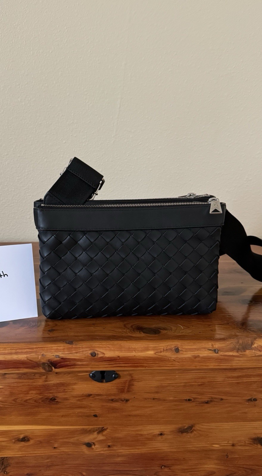 Bottega Veneta Black Duo Pouch Crossbody Bag Silver Zip w/ Strap, Dust Bag