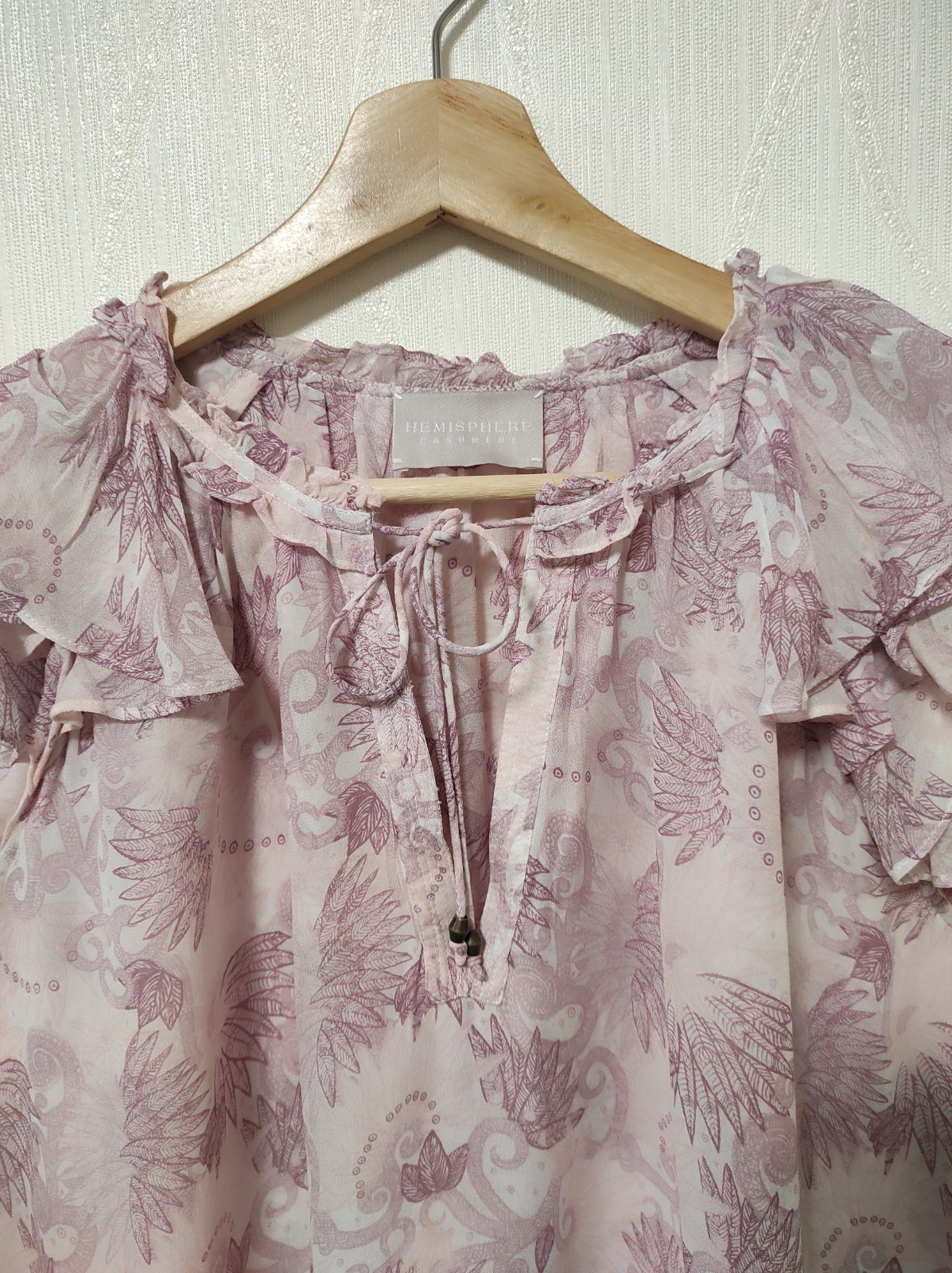 HEMISPHERE Viscose Blouse Purple Pink Floral Ruffle Boho Top Size M