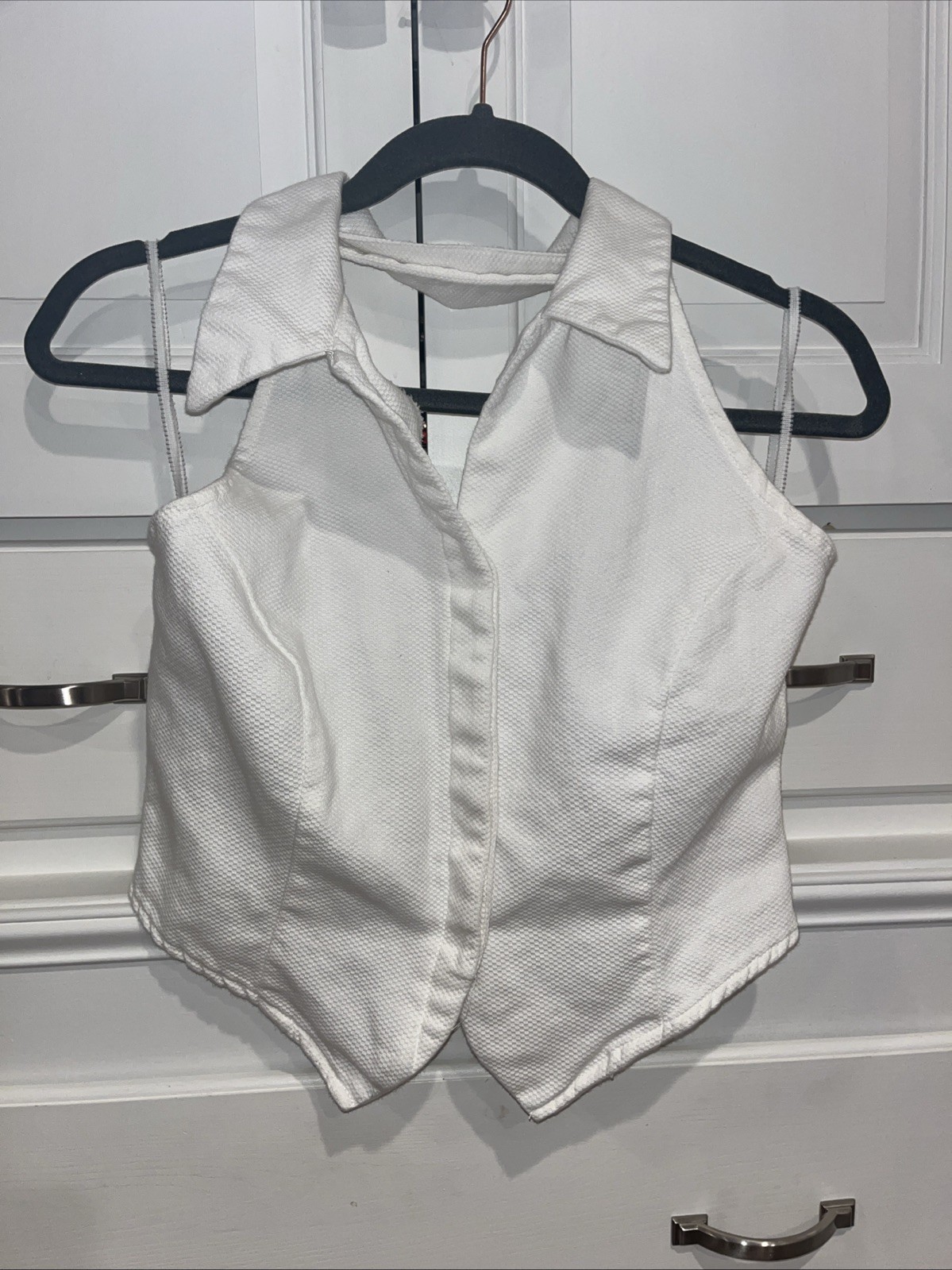Buyer California Women’s White Waffle Texture Halter Top Size 9 Made In USA