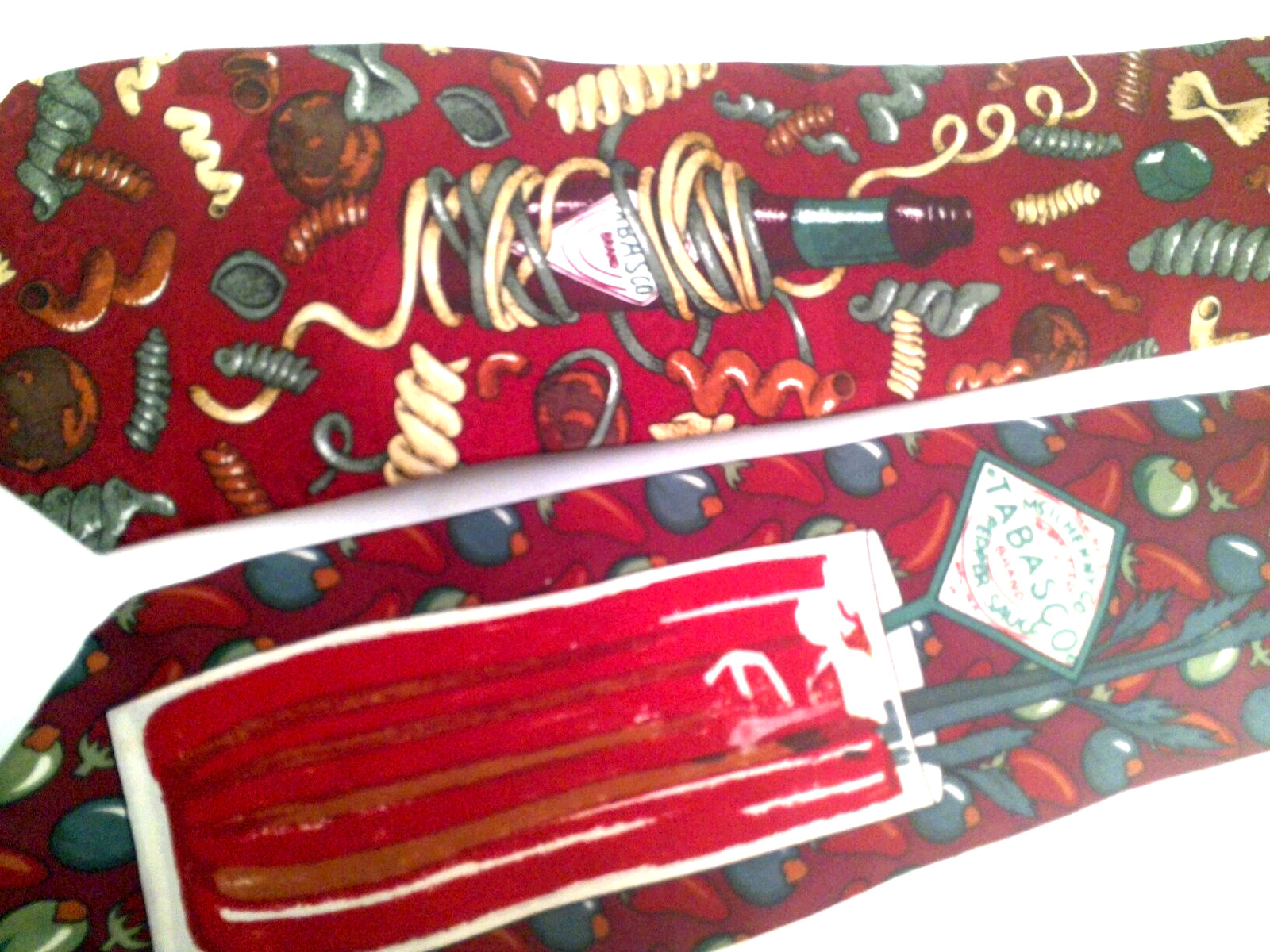 Necktie Pasta Tabasco Chili Peppers Lot of 2 100% Silk, Classic (57 in.-60 in.)