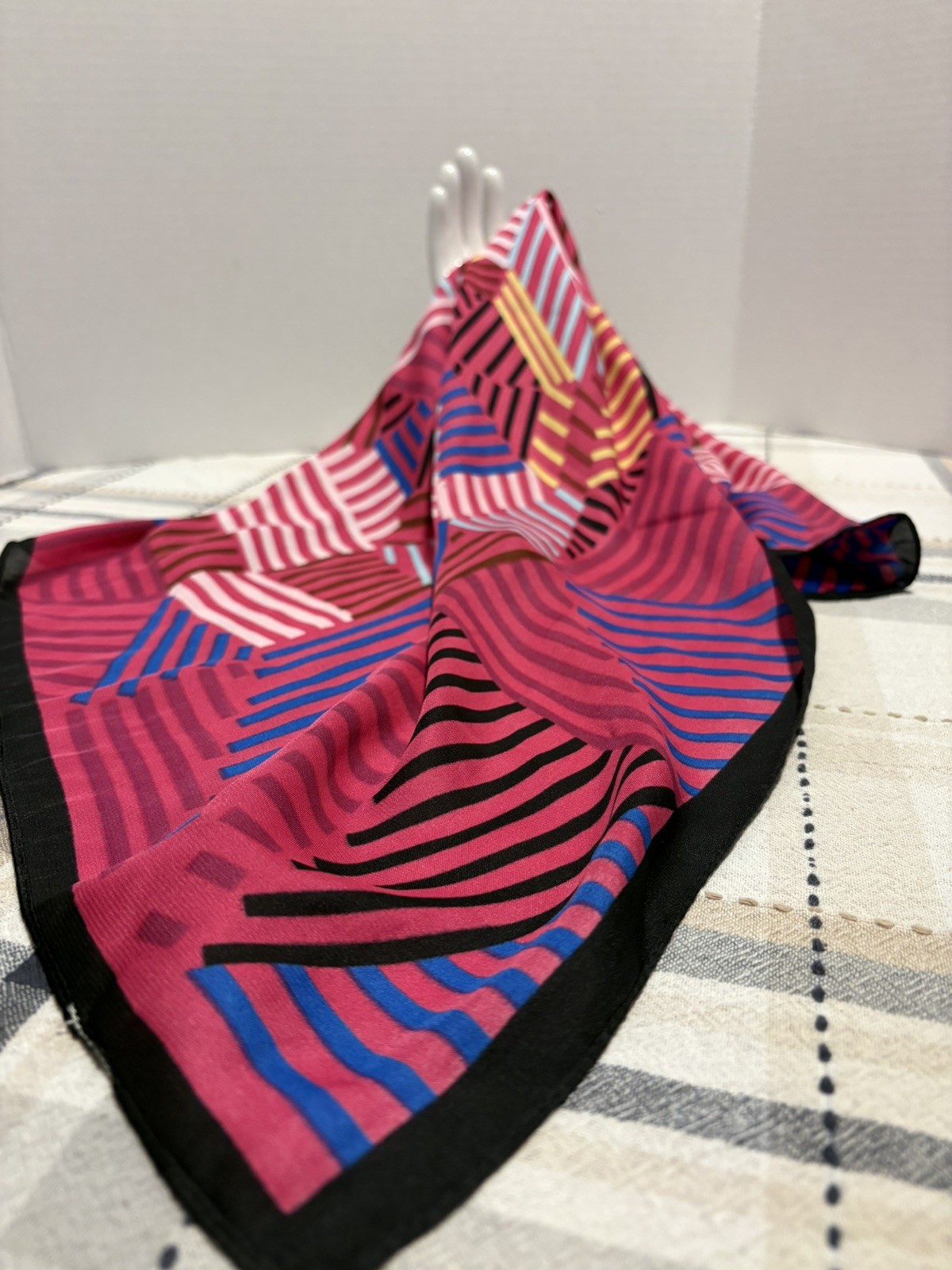 Beautiful Square Scarf Abstract In Black, Red, pink, Blues 27” X 27”