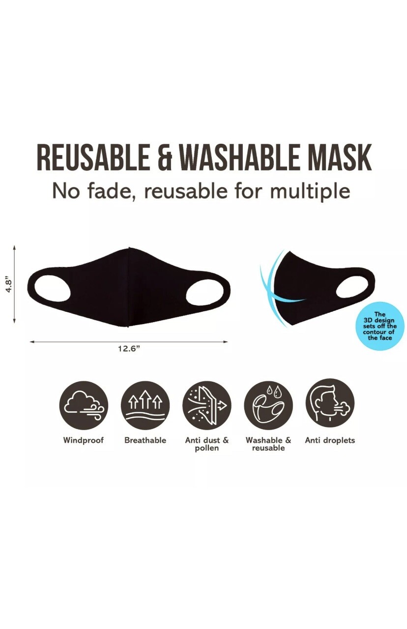 (Pack of 2) Face Mask Fashion Face Mask Washable Reusable Unisex Adult Black