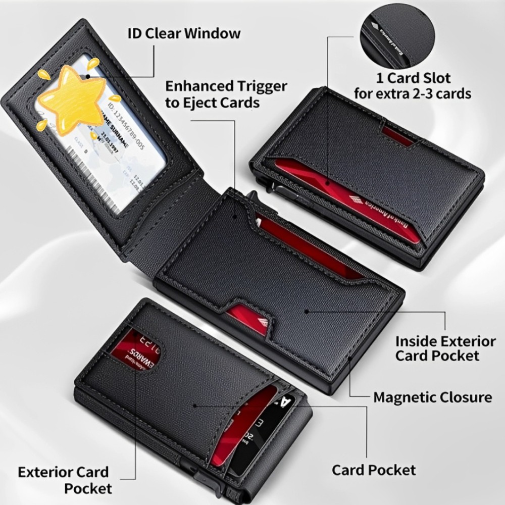 Men’s Slim PopUp Bifold Carbon Fiber Wallet, RFID Blocking, Money Clip, Men Gift