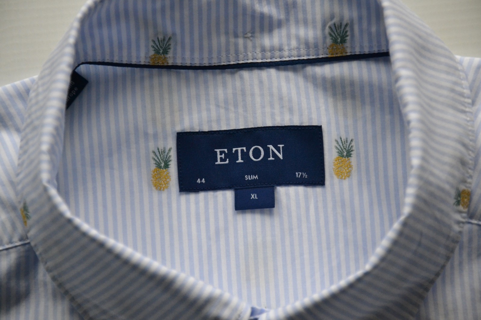 NEW ETON SLIM men’s shirt men’s shirt size 44/17.5″ striped/pineapple pattern Blue