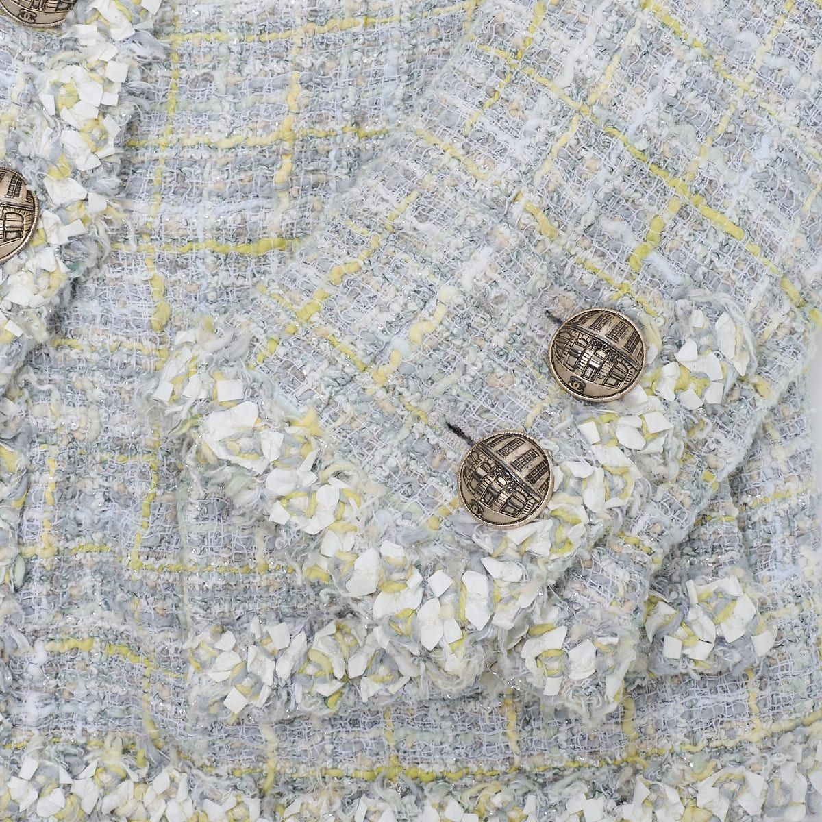[Returns accepted] CHANEL Coco Button Tweed Collarless Jacket Outerwear 34 Blue