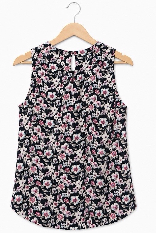 Banana Republic Floral Sleeveless Blouse Women’s Medium Navy Pink White Top
