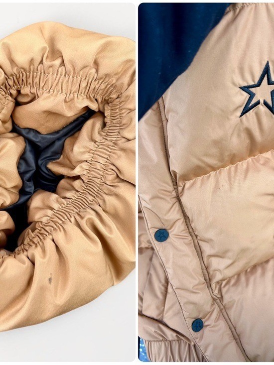 PERFECT MOMENT Moment Tan 2-Tone Quilted Shell Goose Down Ski Jacket Womens Sz L