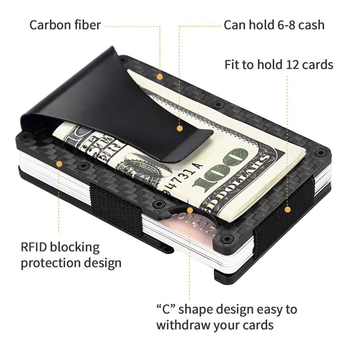 RFID Blocking Carbon Fiber Wallet Slim Money Clip Credit Card Holder Minimalist