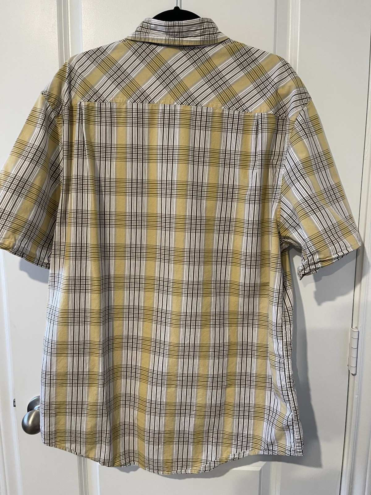 Timberland Utility Camp Plaid Short Sleeve Button-Up Cotton Pockets XL Beige