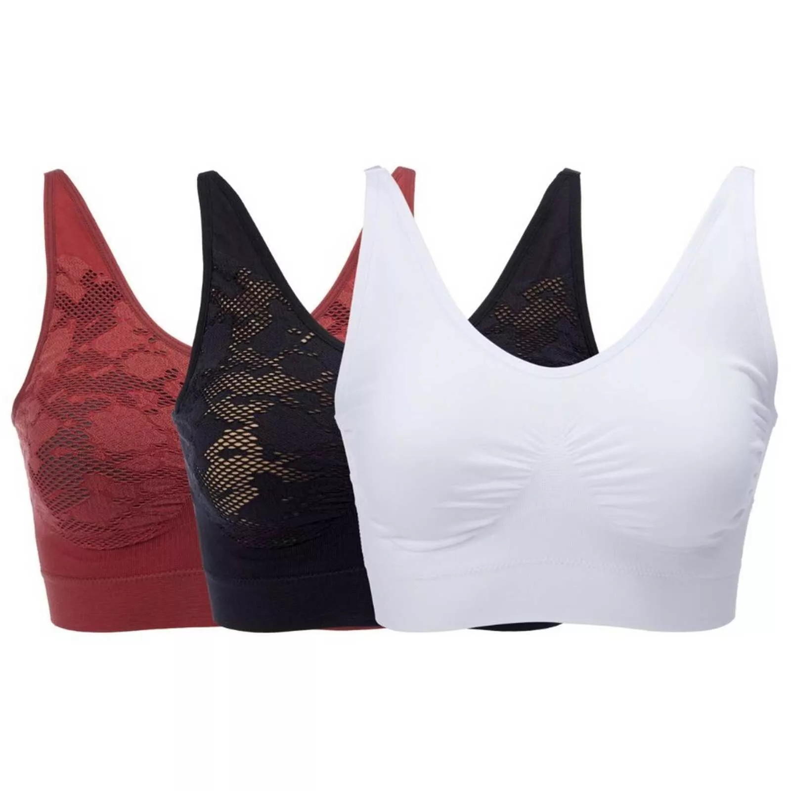 Rhonda Shear 3 Pack Ahh Bra with Adjustable Straps and Lace Detail, Multi, Large