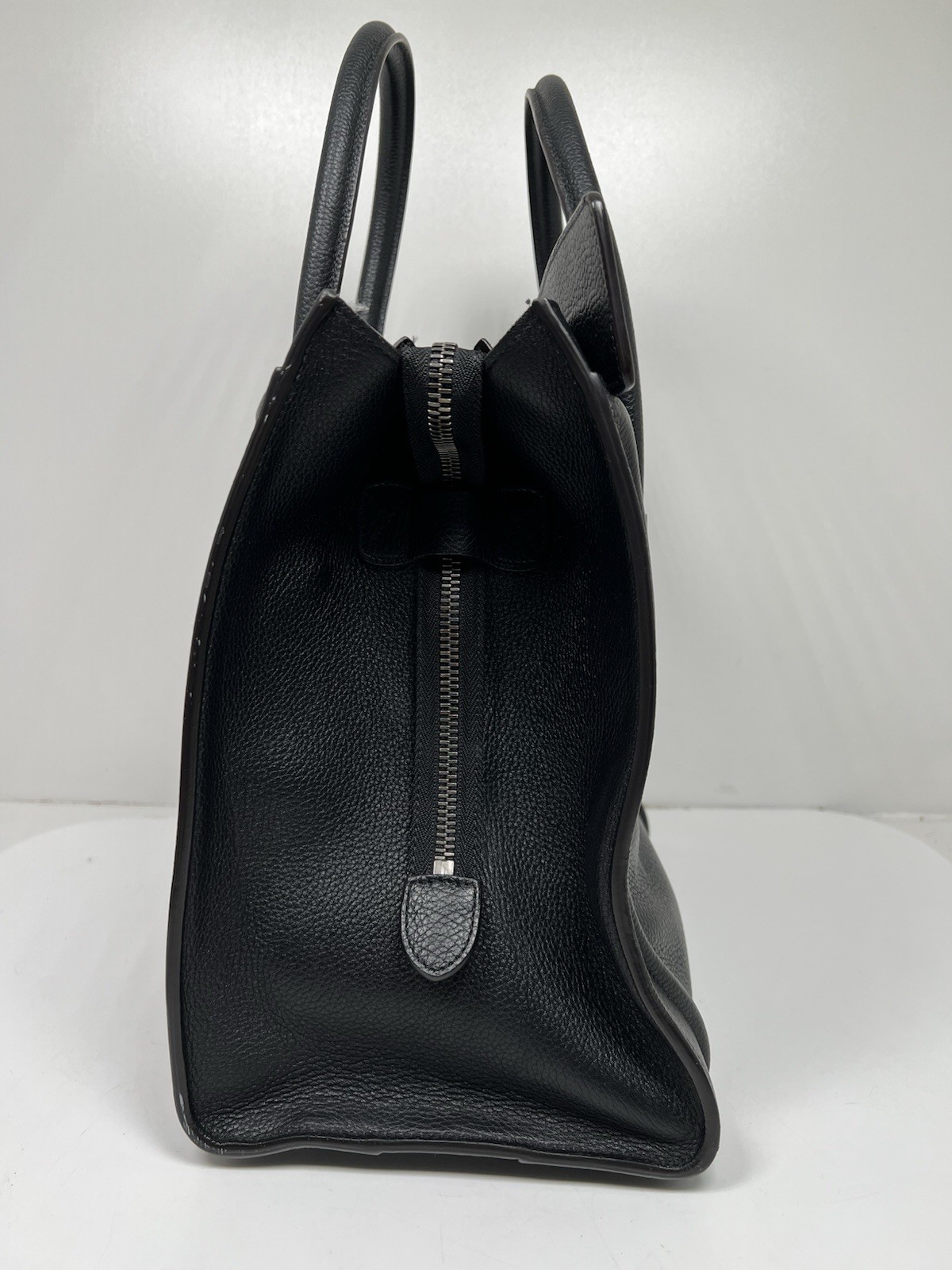 Authentic Celine Nano Luggage Tote in Black Leather with Gold Hardware
