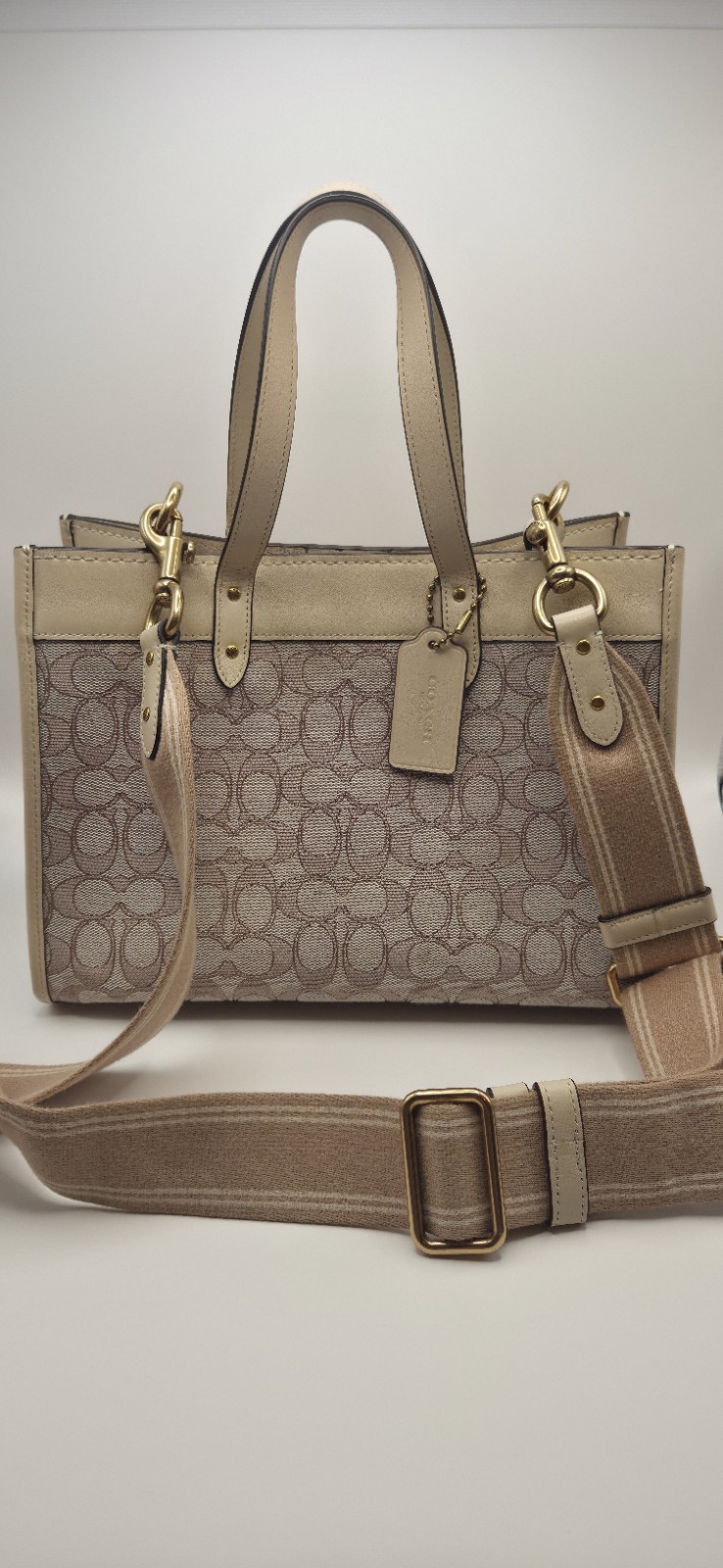 Coach Field Tote 30 In Signature Jacquard Beige