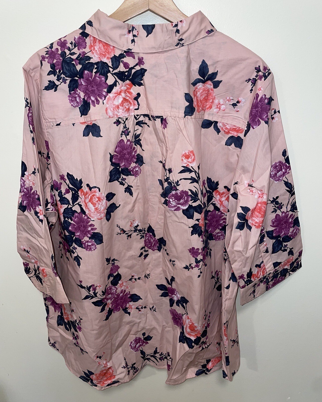 ROMAN’S Pink Floral Cotton Blend Blouse PLUS Sz 24W NEW NWOT