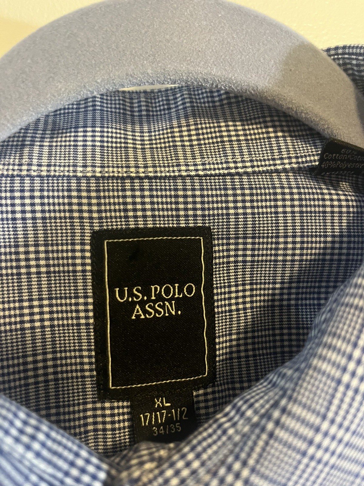 US POLO ASSN MENS DRESS SHIRT BLUE/WHITE REG FIT-XL 17/17-1/2