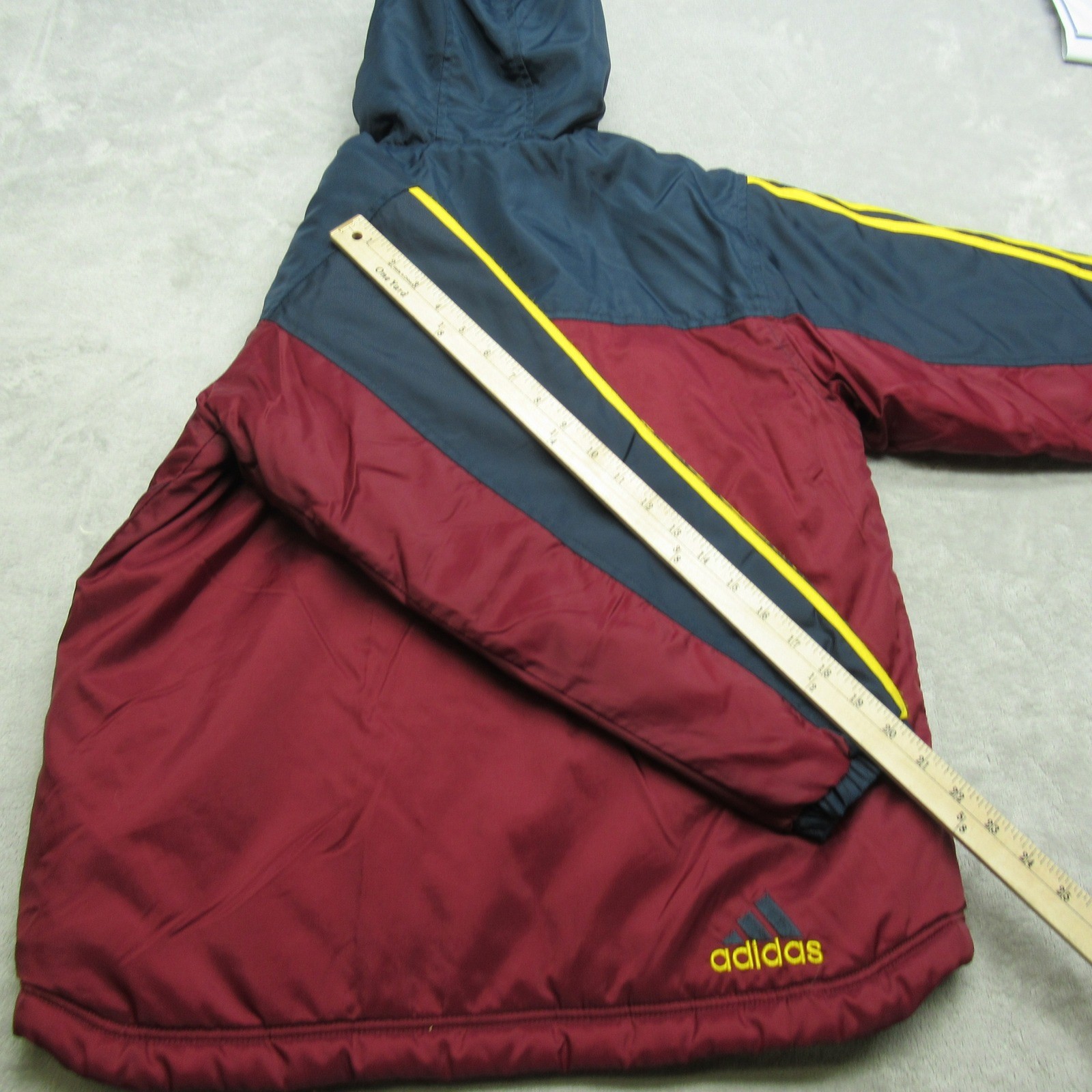 Adidas Jacket Youth Medium Red Pockets Hooded Insulated Quilt Lined Full Zip