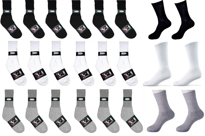 Wholesale Dozens Lot Knocker Sport Cotton Crew Socks White Black Grey 9-11 10-13