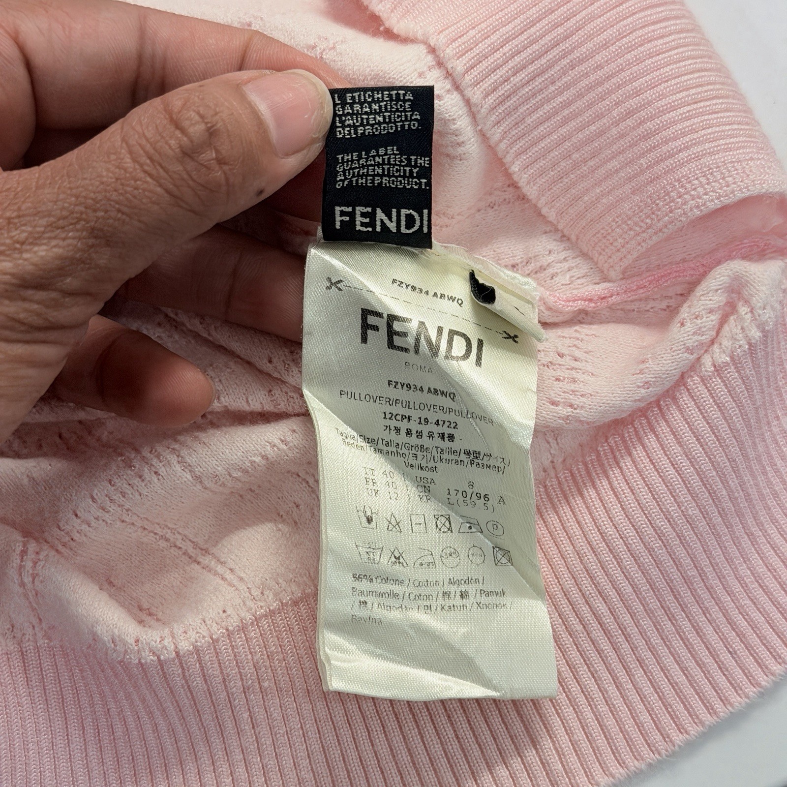 Fendi FF Logo Knit Short Sleeve Sweater Top Pink IT 40 US S Made In Italy