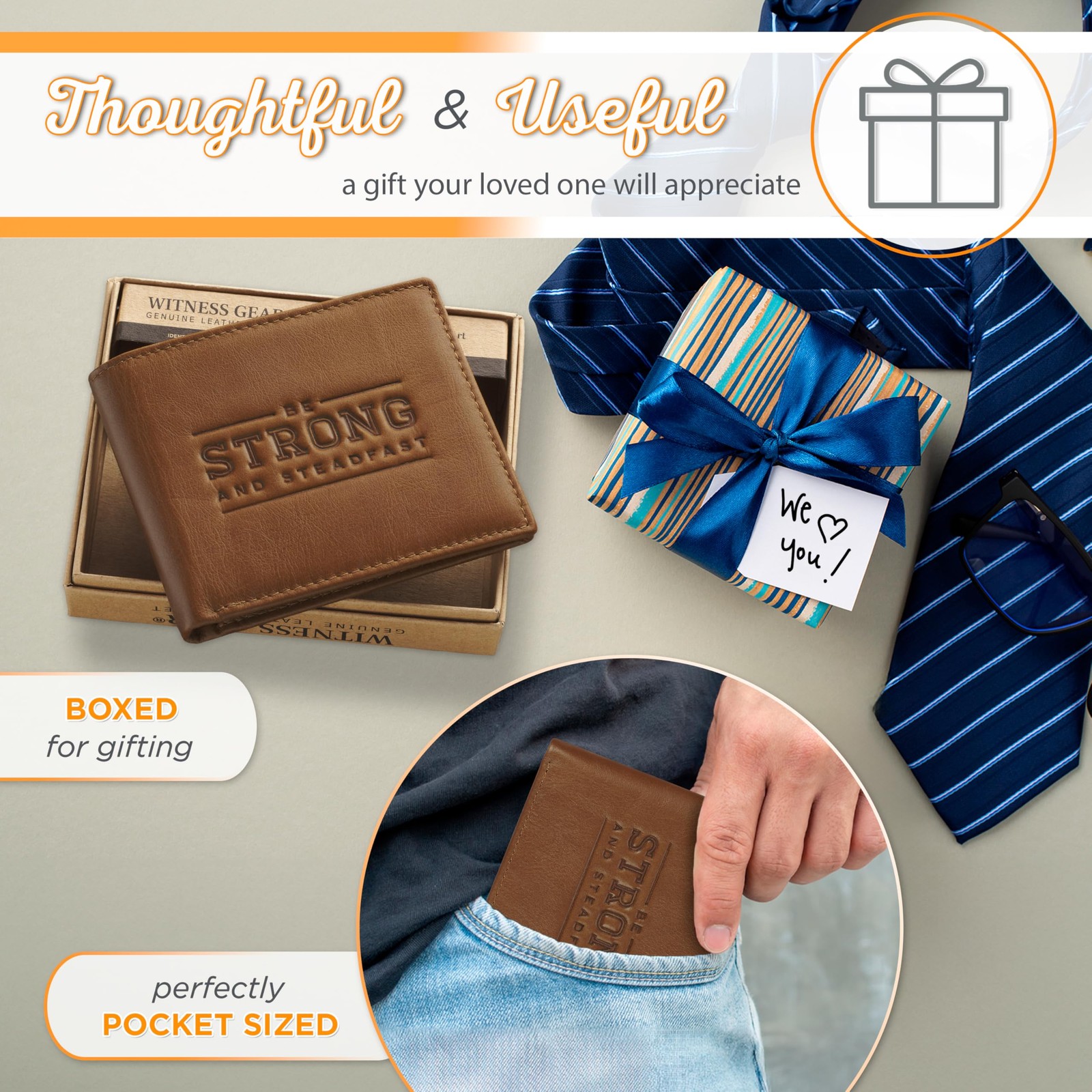 Christian Art Gifts Genuine Full Grain Leather RFID Blocking Scripture Wallets f