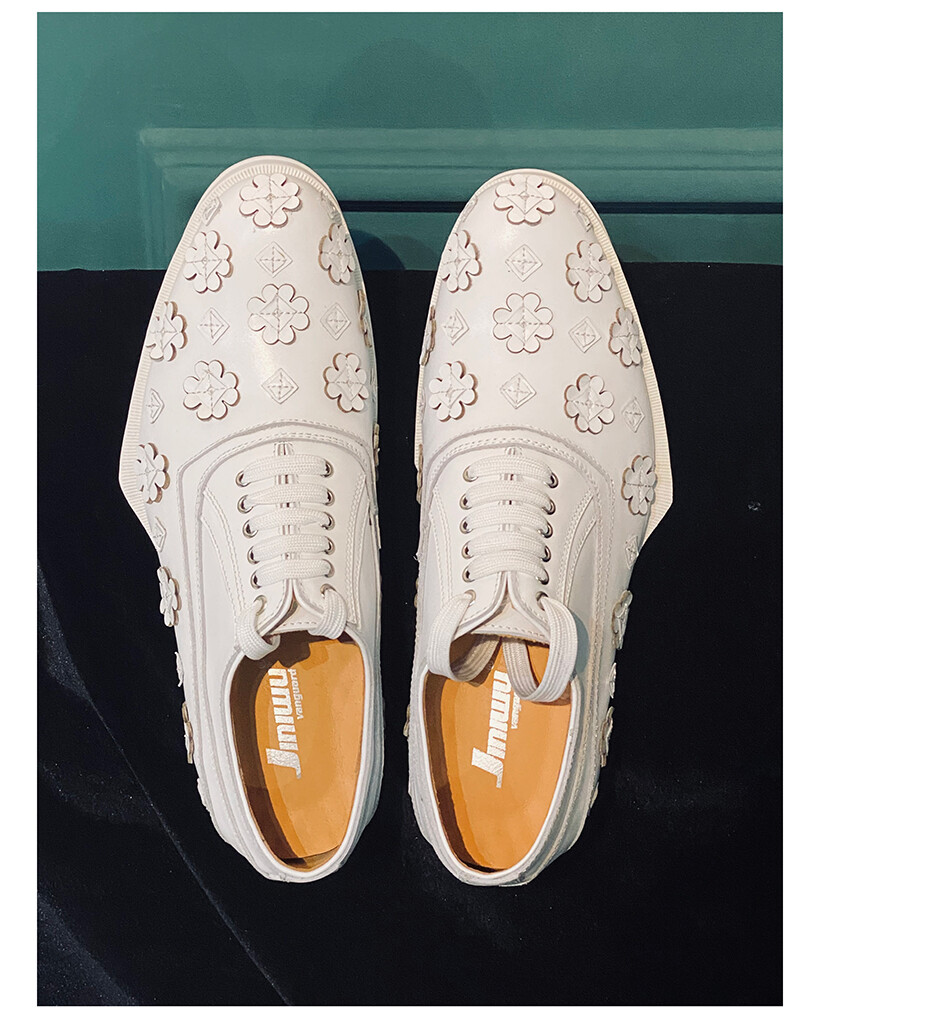 Mens Retro Oxfords Handmade Flower Dress Formal Real Leather Lace Up Party Shoes