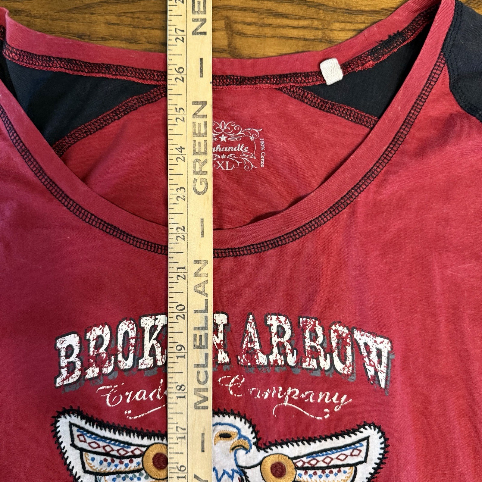 Panhandle Women 100% Cotton Red/Black Graphic LongRaglanSleeved T-Shirt XL