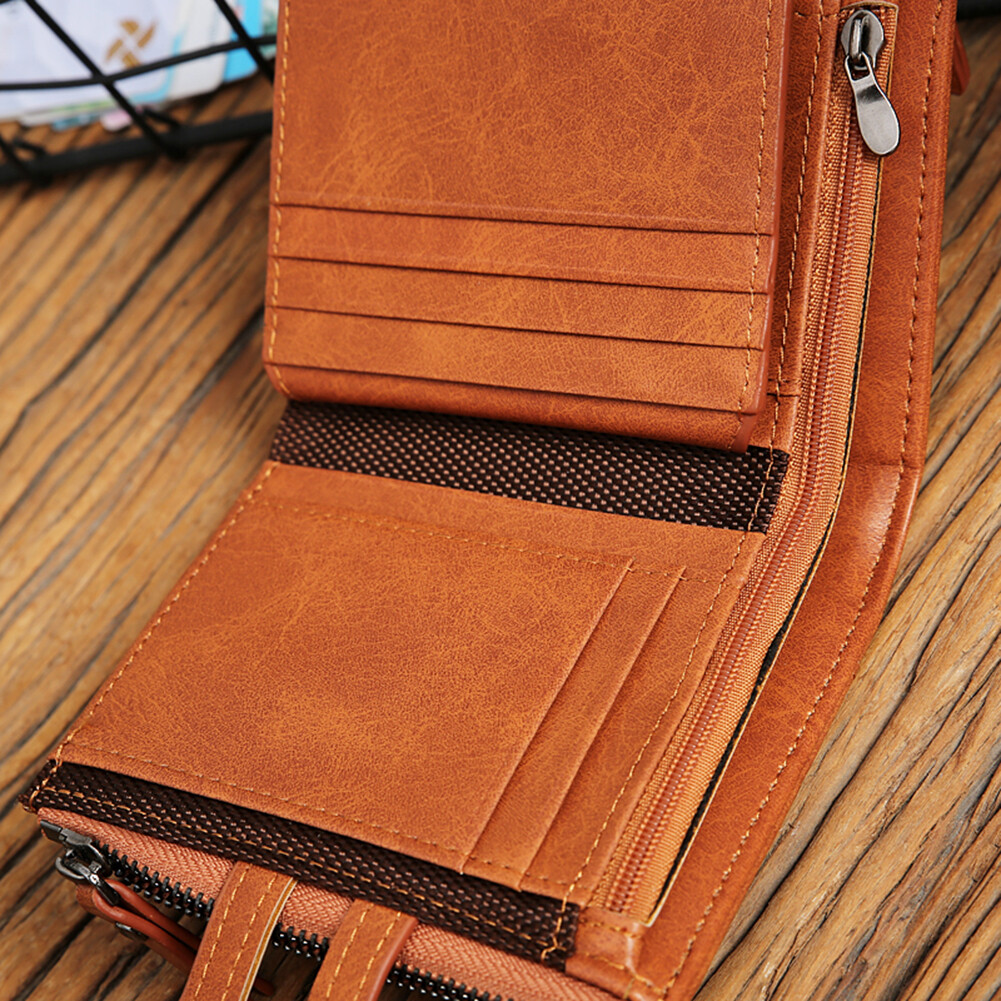 Genuine Leather Zipper Wallet Short RFID Blocking Bifold Big Capacity Coin Purse
