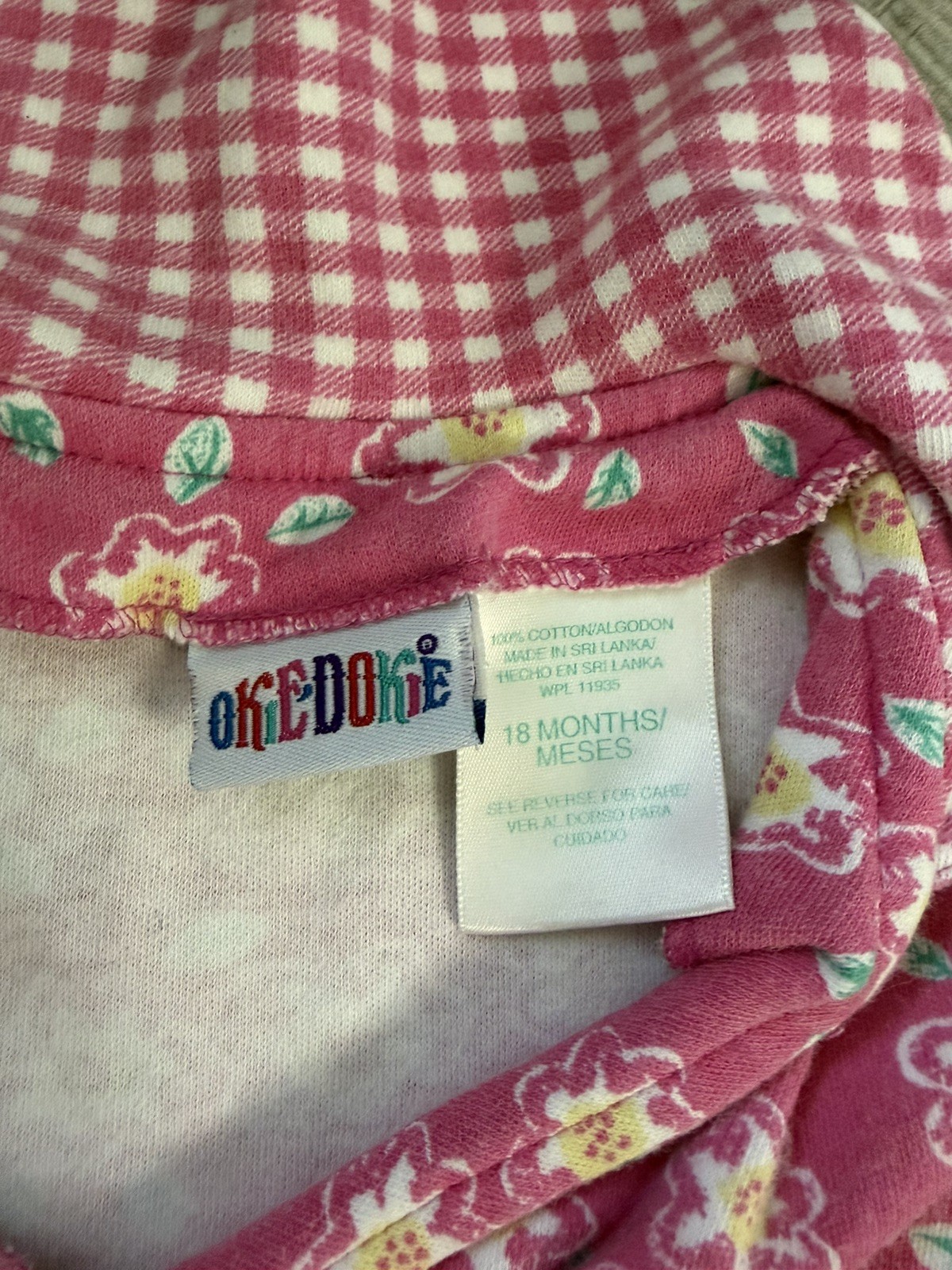 Vintage Okie Dokie Girl 18M Pink Floral Romper w/ Peter Pan Collar