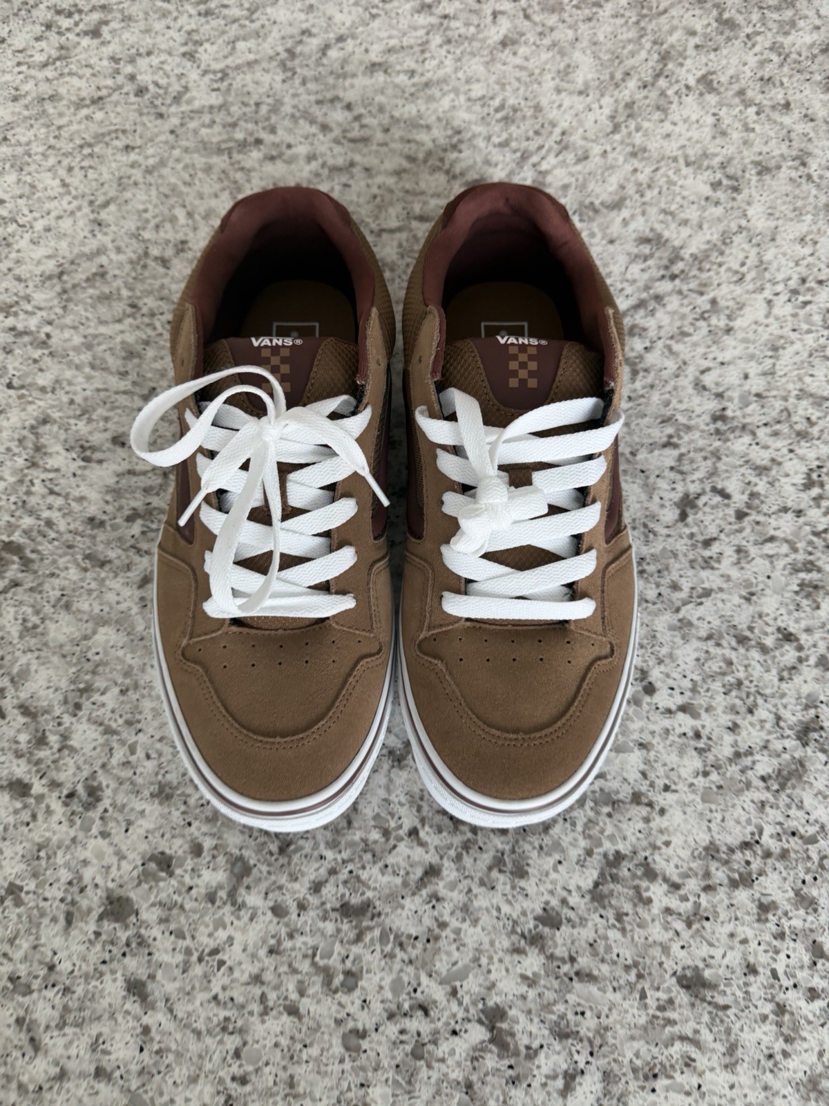 VANS Mens Suede Low-Top Lace-Up Sneakers Brown/White US 11.5 Model 500714