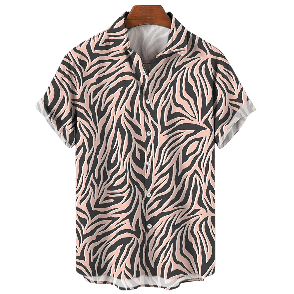 Men’s Leopard Print Oversized Short Sleeve Button-Up Shirt with Lapel