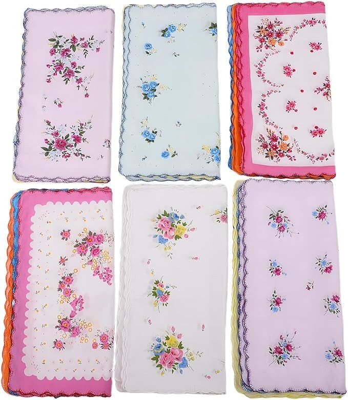 Soft Cotton Handkerchiefs for Women 12 Pack Vintage Ladies Hankies Wedding Gift