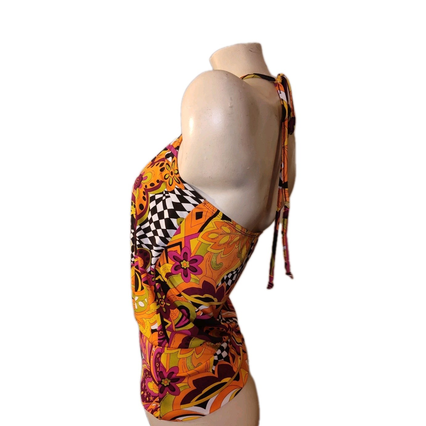 Vintage A buyer Halter Top Size Sm USA Psychedelic Floral Paisley Boho Hippie