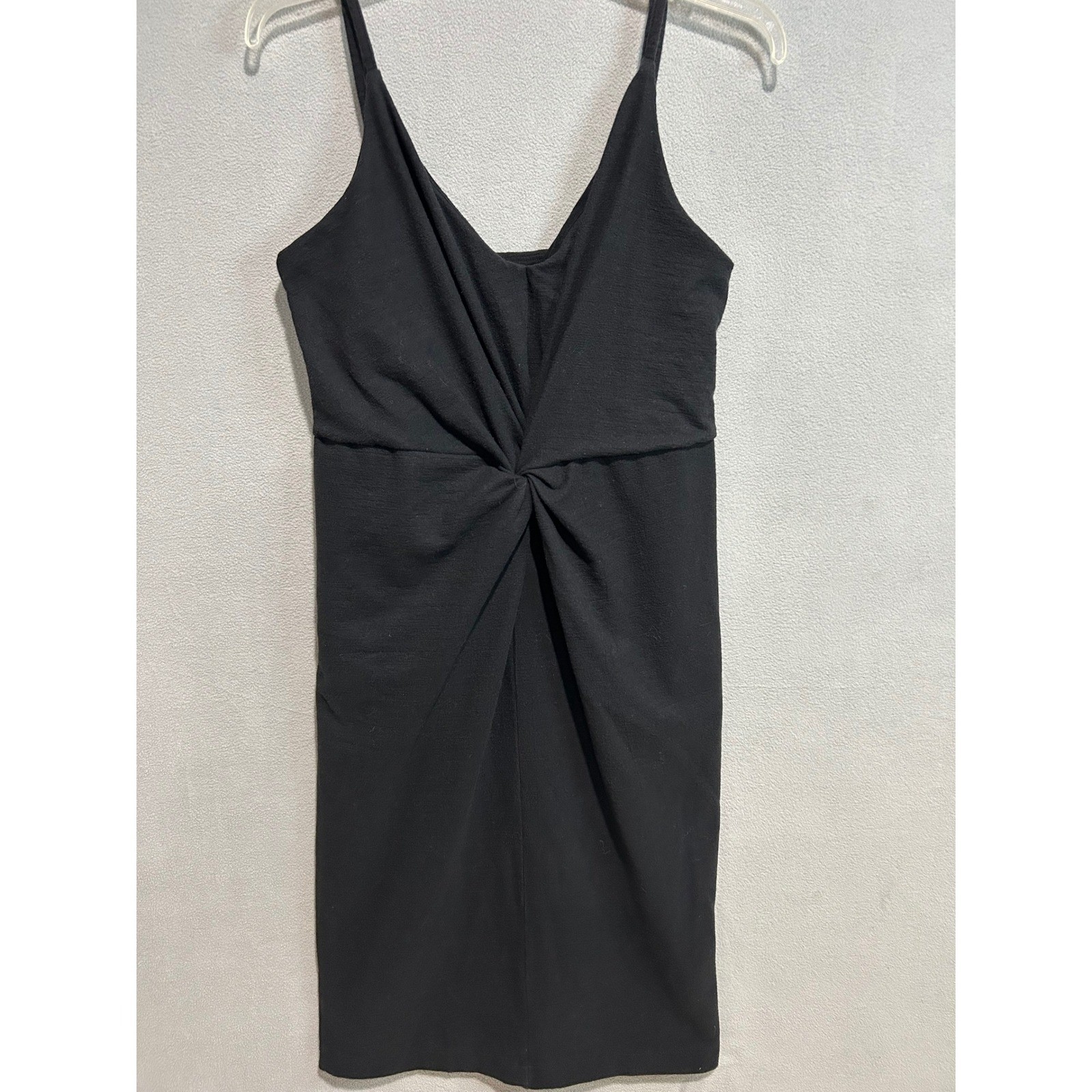 H&M Dress Women Large Black Twist Front V-Neck Bodycon Minimalist Basic Chic LBD