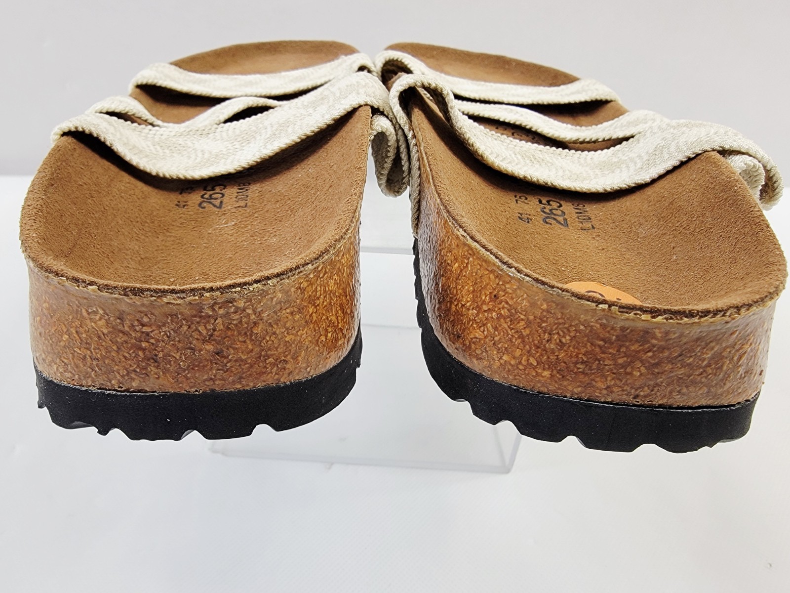 Birkenstock Birkis EU 41 / US 10 Triple Strap Stretch Cotton Plaid Beige & White
