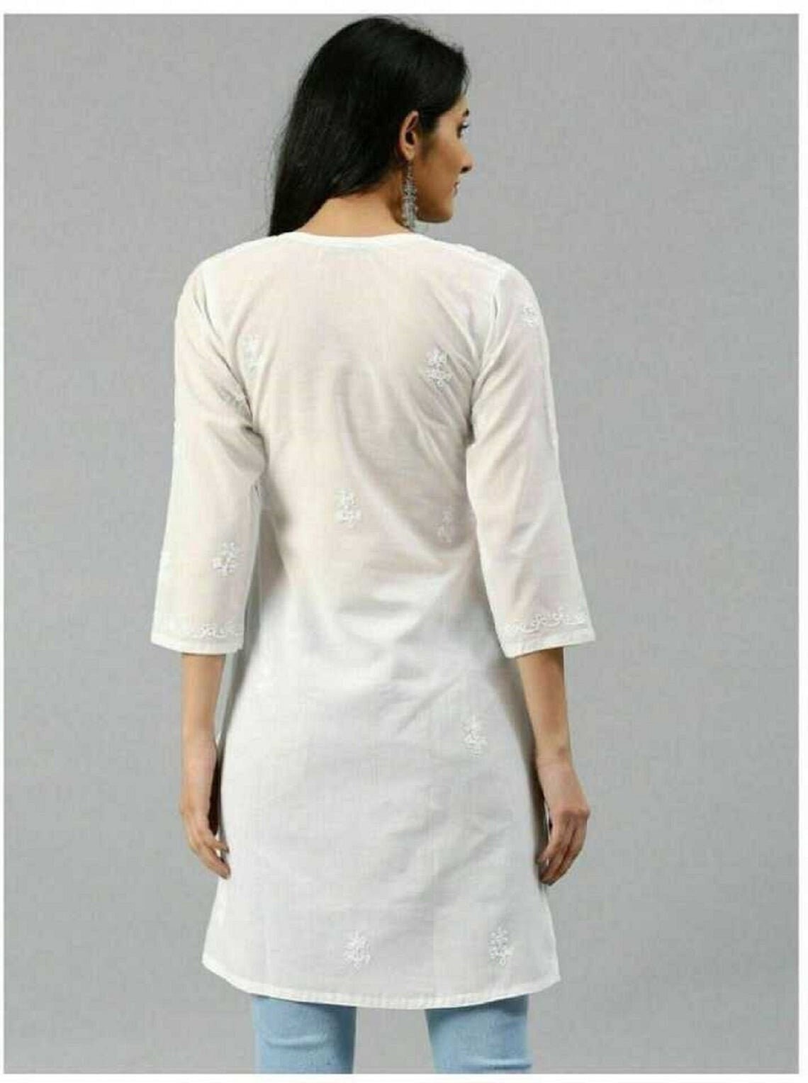 White Cotton Chikankari Kurti for Women | Lucknowi Hand Embroidery Ethnic Wear
