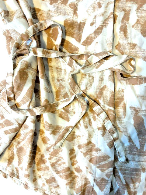 Worthington Tan Zebra Print Sleeveless Blouse Drape Neck Tie Waist XL #0002