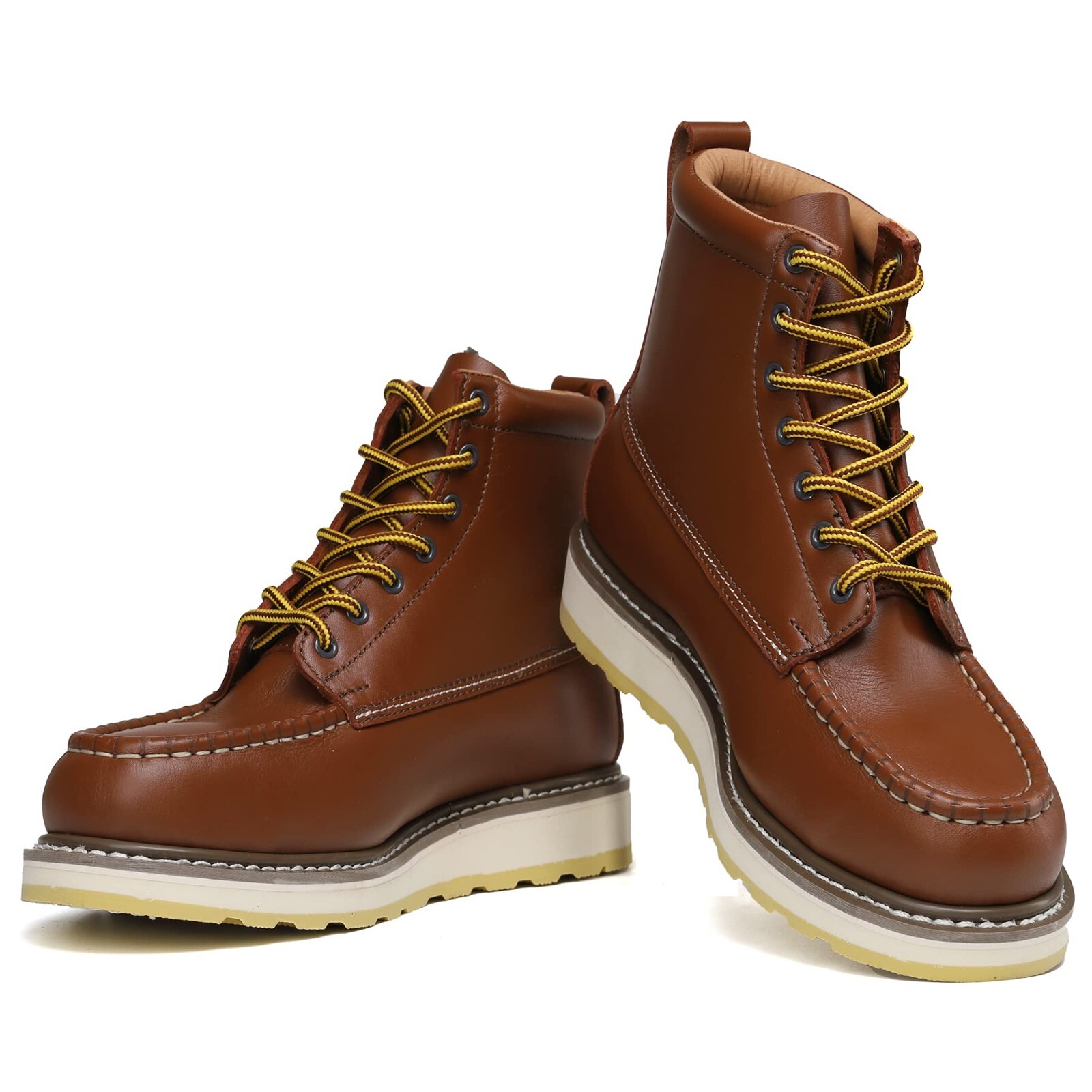 Soft Toe Mens Work Boots Leather Slip Resistant Durable Breathable Stylish Boots