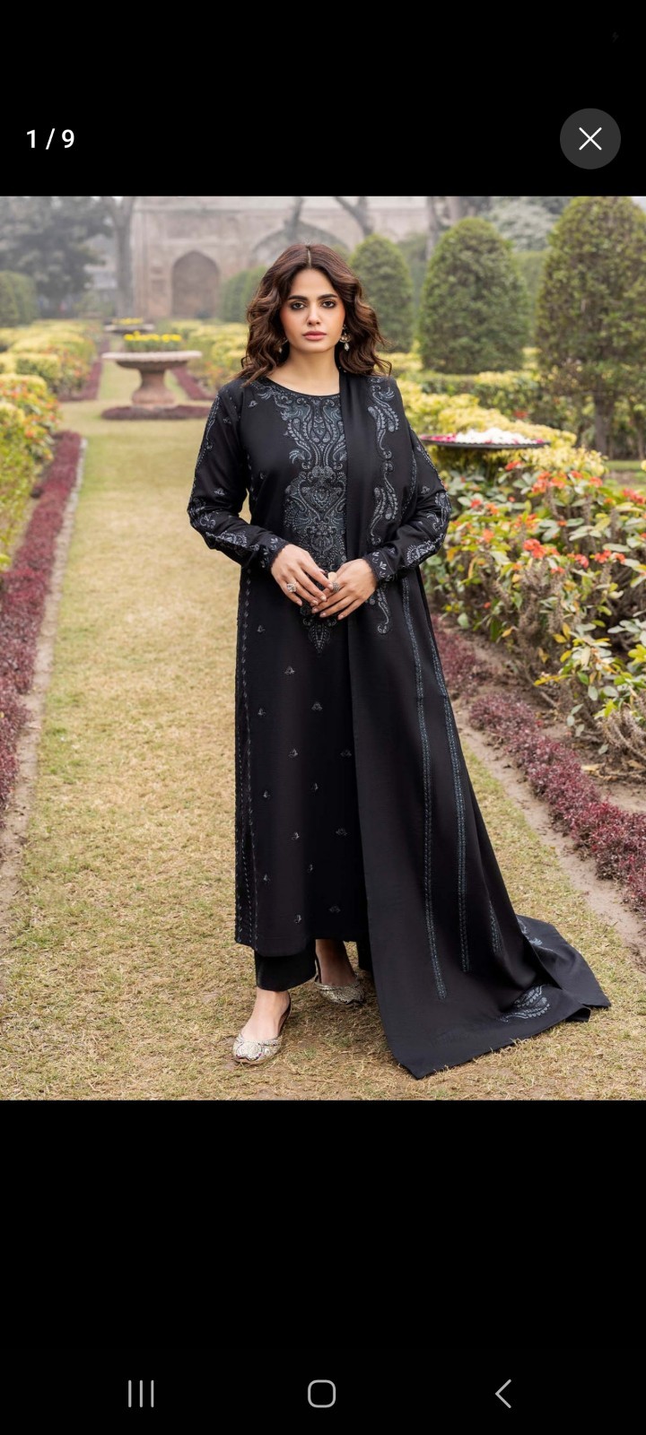 Zarqun 2588-C Black Khaddar Kurtas/Kurti Set for Women S, Kurta Trouser Dupatta