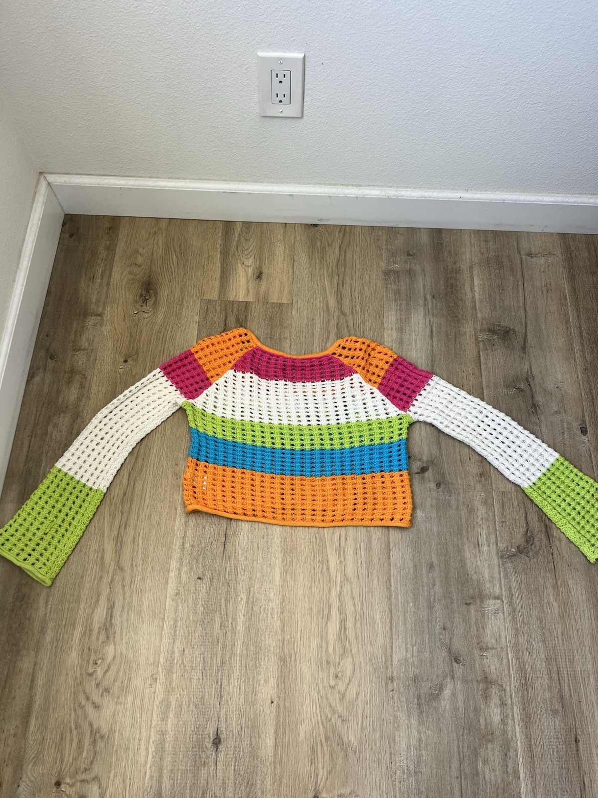 Wild Fable Multi-Color Striped Crochet Open Knit Crop Sweater XXS